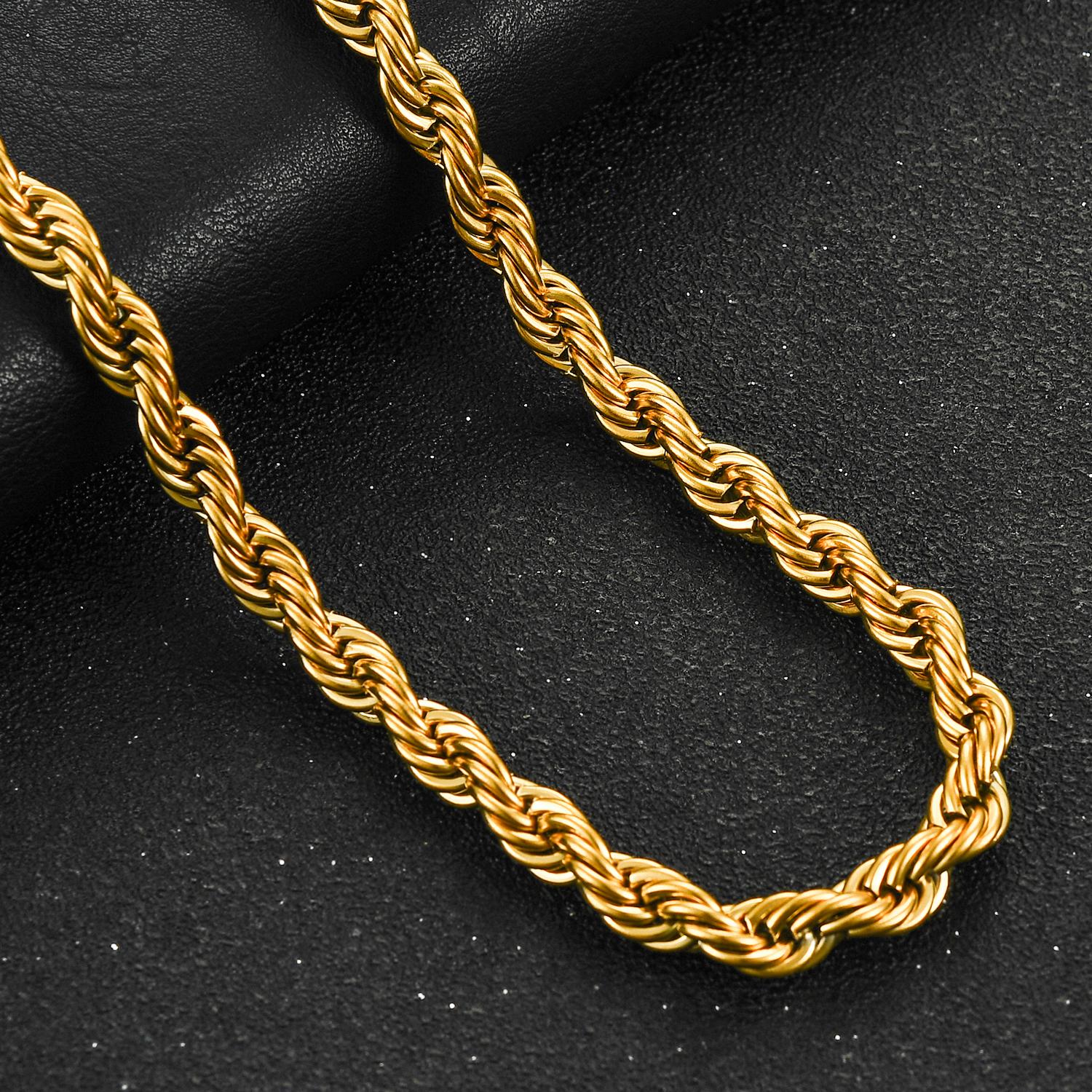 2/3/4/5/6mm Rozsdamentes acél sodrott kötél lánc nyaklánc Férfiaknak Nőknek Aranyozott nyakláncok Choker Fém ékszer Ajándék 70cm 28inch black