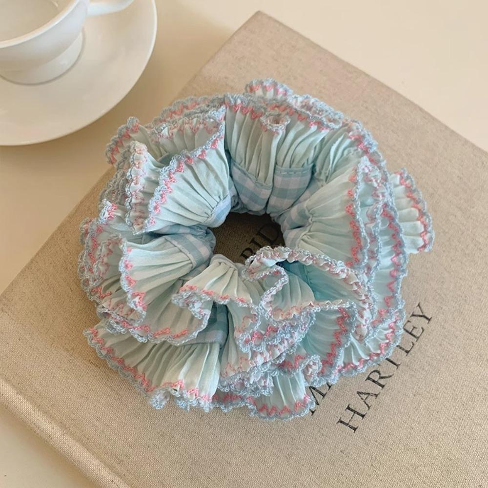 Multilayer Large Lace Hair Tie Sweet Exaggerated Hair Ring Fashion Plaid Scrunchies Daily