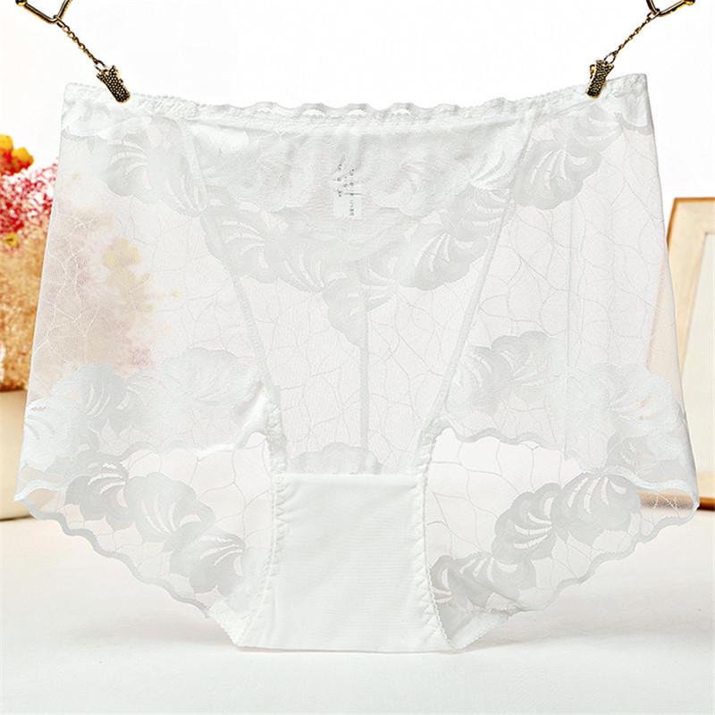 Сексуальные кружевные трусы-паниты, бесшовные трусы, женские трусы, дышащие шорты для мальчиков с высокой талией, большие размеры XL белый