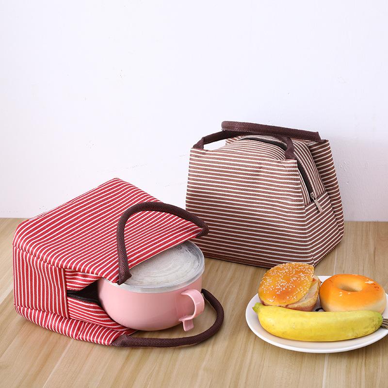 1pcs Striped Lunch Insulated Bag Oxford Cloth Waterproof Large-Capacity Bento Storage Pouch for Food & Lunch Box Carrying