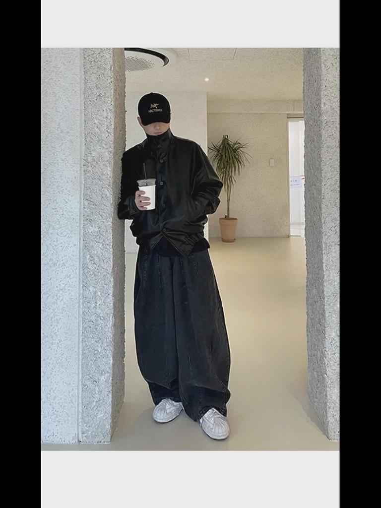 BJ Men's Retro Washed Wide-Leg Jeans: Spring/Summer Loose-Fit Korean Style Casual Pants