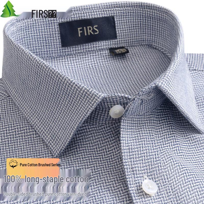 FIRS Men's Brushed Flannel Pure Cotton Long-Sleeve Shirt