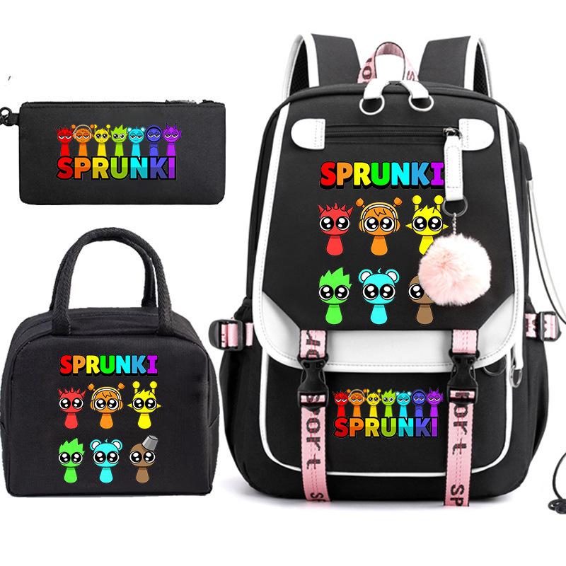 Large Capacity Schoolbag with Shoulder Strap; Student Three-piece Pencil Case Set