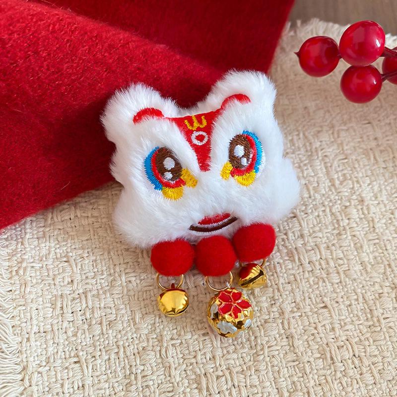 New Year's Flocking Lion Tassel Hairpin Guochao Chinese Red Personality Duck Bill Clip Hairpin Light Luxury High-end Hair Accessories Women
