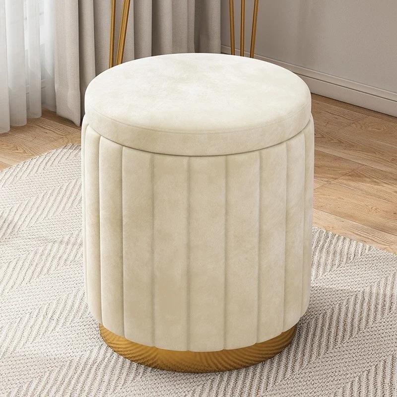 Luxury Vanity Makeup Stool Round Dressing Chair with Storage Upholstered Bench for Bedroom Modern Side Stool Furniture