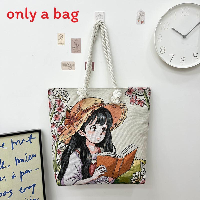 Canvas Embroidered Shoulder Bag With Large Capacity For Casual Daily Use