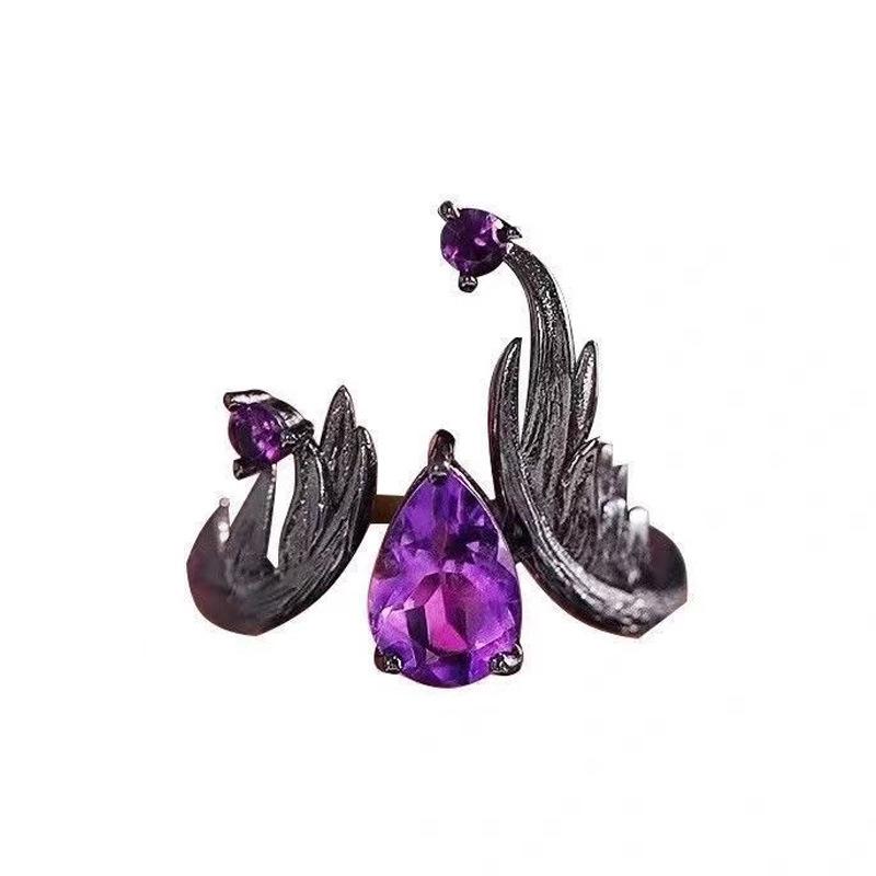 Purple Diamond Open Ring: European & American Dark Retro Punk Style for Women.