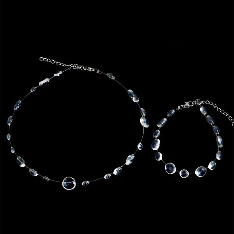 Fashion Water Drop Necklace Transparent Raindrop Earrings Simple Tassel Earrings Necklace Bracelet Niche Personalized Jewelry