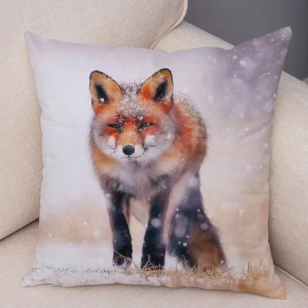 Cute Wild Fox Print Pillowcase Decorative  Animal  Polyester Cushion Cover for Sofa Home Car