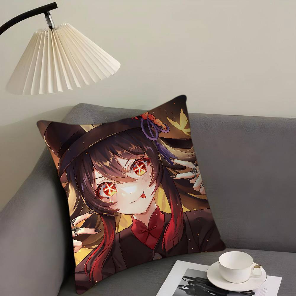Anime Hu Tao Cushion Cover Pillowcase Upholstery Sofa Throw Pillow Home Decor Pillowcas