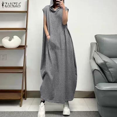 Women Summer Casual Short Sleeve Hoodies Long Dress