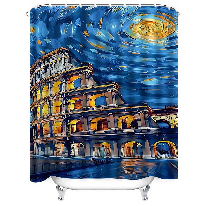 Starry Night Over the Colosseum Waterproof Shower Curtain Heat Resistant Machine Washable Non-Transparent 180x180cm