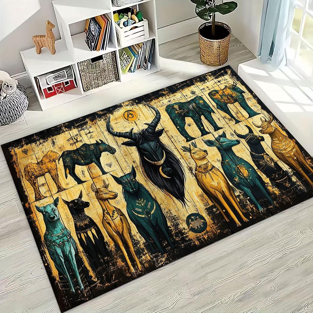 Ancient Egyptian Hieroglyphic Symbols Carved Murals Rug Carpet for Bedroom Living Room Sofa Doormat Decor,Kid Non-slip Floor Mat