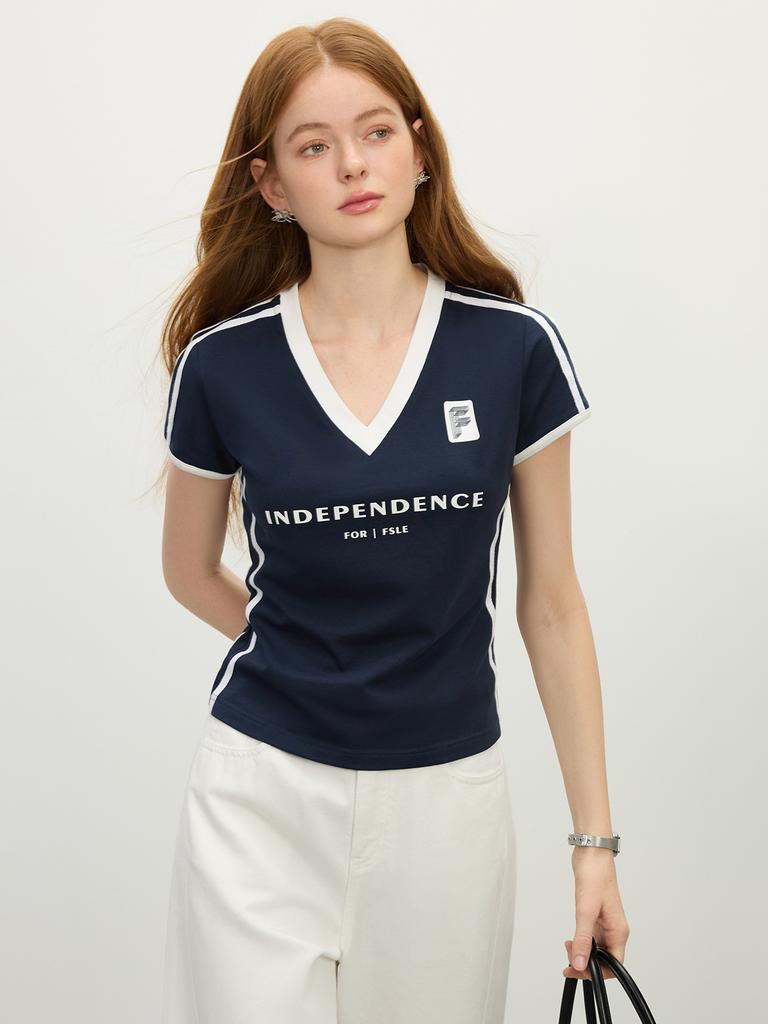 FSLE 2025 Summer Sporty Cropped Jersey Tee Petite Racerback Gym to Street Y2K Aesthetic Breathable Split Hem Reflective Trim