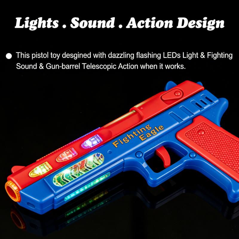 Electric Light Up Pistol Toy Hand Gun Toys with Dazzling LEDs Light Fighting Sound Unique Telescopic Action Pistol for Gift