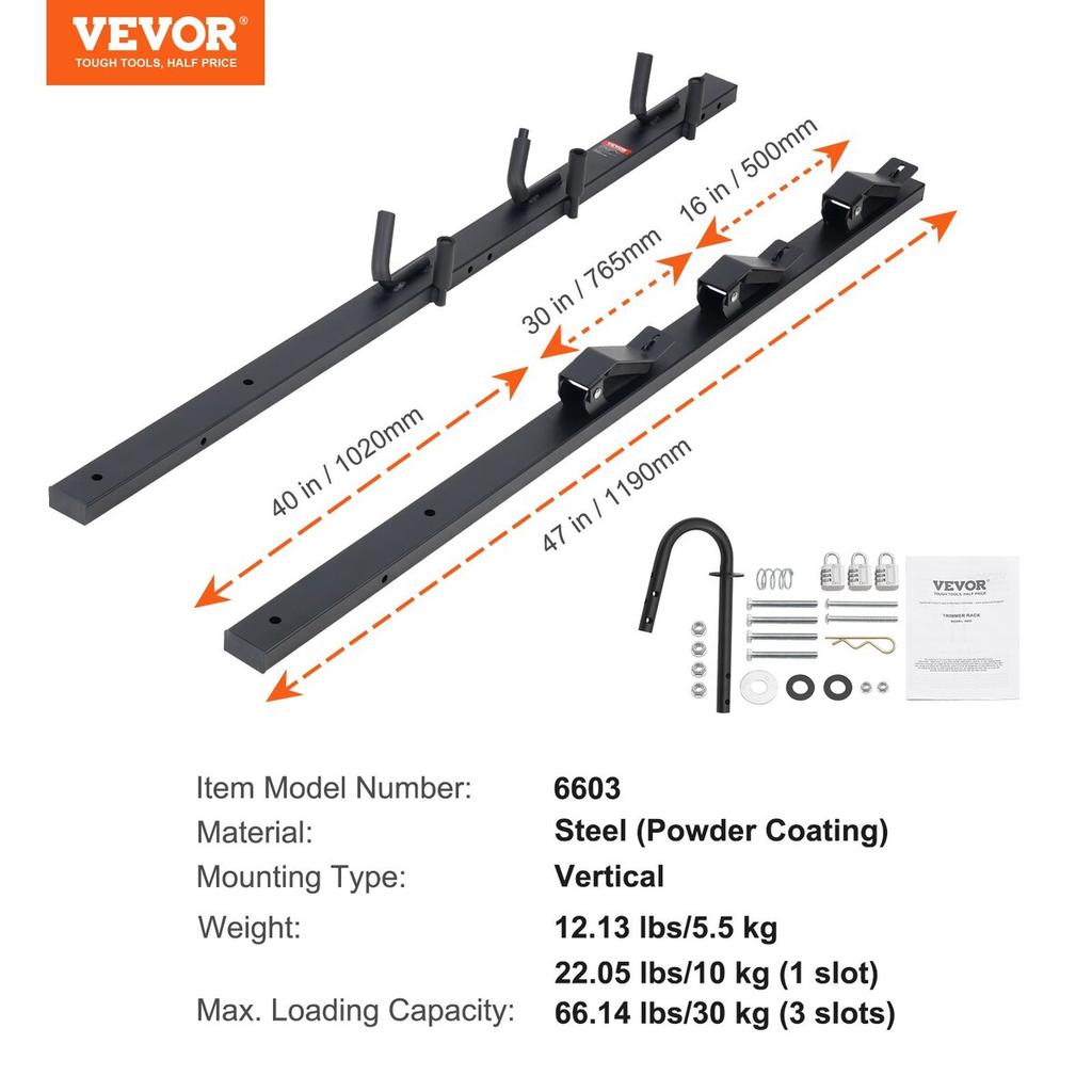Trimmer Rack, 3 Place Weeder Trimmer Rack, Locking Trim Holder Landscape Trailer Rack Carrier Mount On Open Pickup/Trailer Enclosed Trailers, Pair