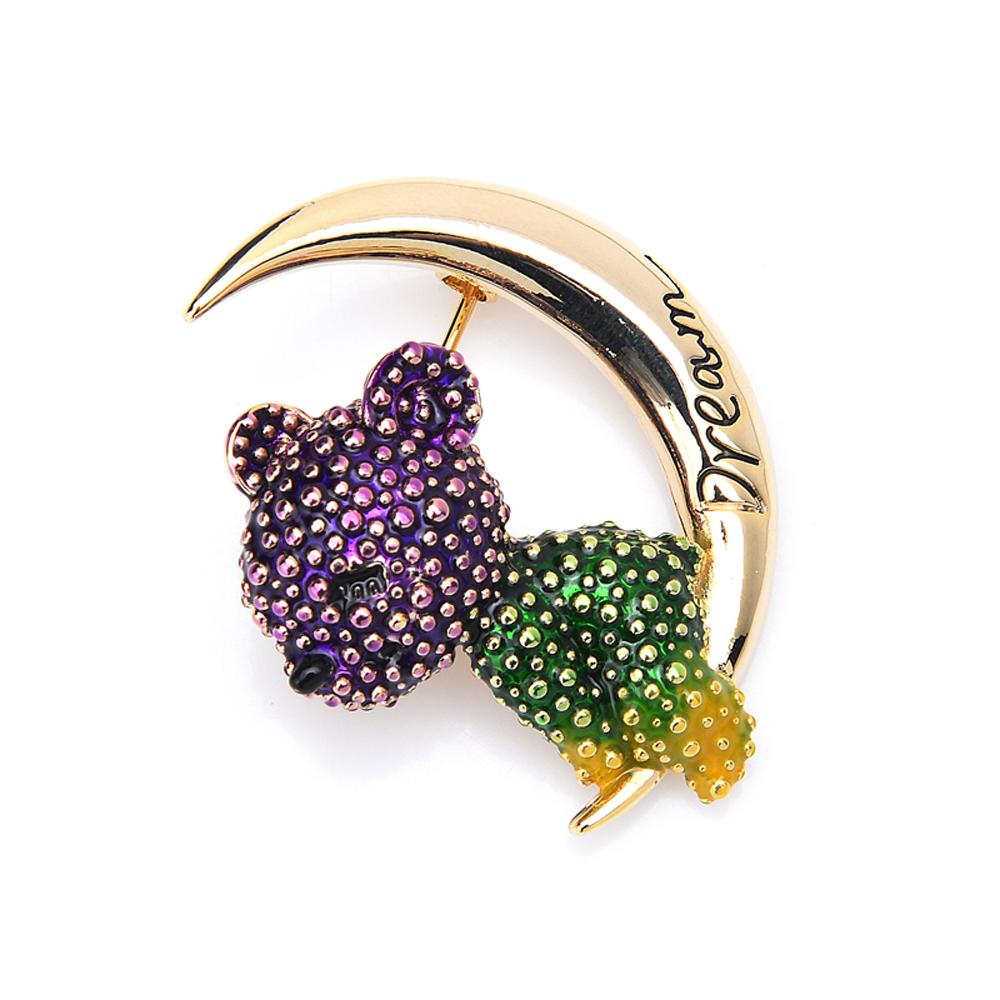 Enamel Animal Christmas Gifts Fashion Accessories Clothes Pin Moon Bear Brooch Brooch Pins