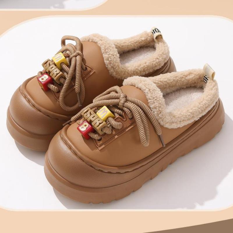 

Under the line, the whole piece of velvet thermal cotton slippers, autumn and winter women s indoor lace-up beaded bag head drag, outside wear 40-41