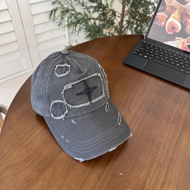 Retro Hole Three-dimensional Embroidery Cross Cap Unisex Four-season Sunscreen Baseball Cap Youth Shopping Trendy Hat