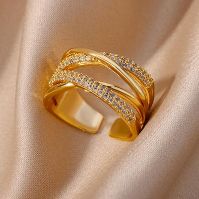Zircon Double Cross Rings For Women Adjustable Stainless Steel Cross Ring Trend Design Female Wedding Jewerly Gift