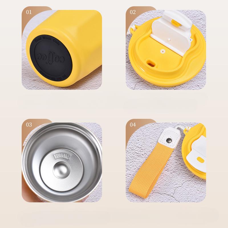 450ml Portable Water Cup with Lifting Rope Stainless Steel Coffee Cup Leak-Proof Thermos Home Office Outdoor Milk Water Cup
