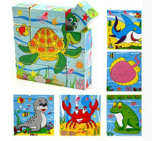 Children's 9-Piece Wooden 3D Puzzle Blocks - Six-Sided Painted Creative Toy for Kindergarten 