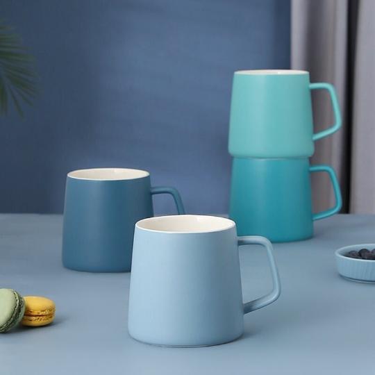 

LUWU Керамическая кружка Morandi Синяя кофейная кружка Большая кружка для завтрака 400 мл Light Blue