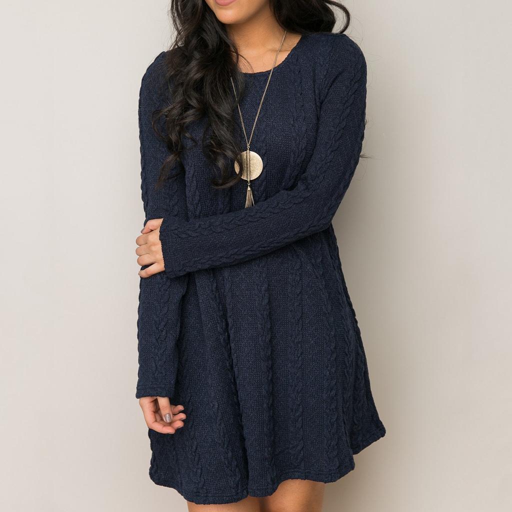 Módní dámské přiléhavé šaty s dlouhým rukávem, jednobarevné sexy svetr