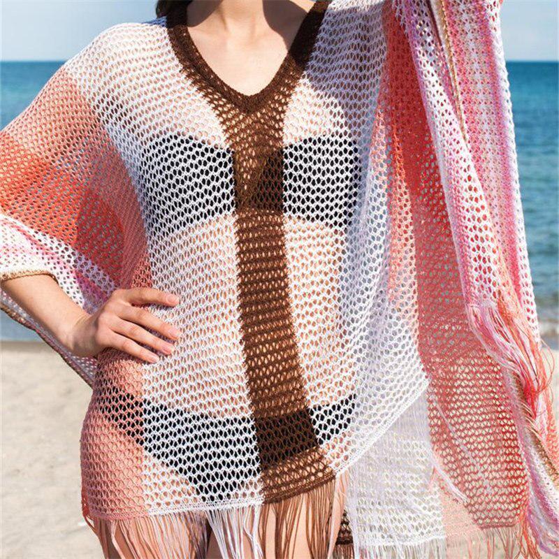 Oversize Crochet Beach Dress Cover up Sarong Kaftan Beach Tunic Plage Bathing Bikini Cover up Q900