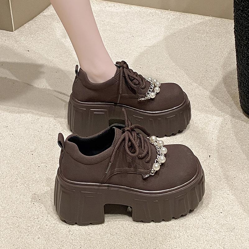 8.5CM Women Suede Leather Platform Sneakers Spring Wedge Heels Chunky Shoes Pumps Woman Lace-Up Thick Sole Casual Walking Shoes