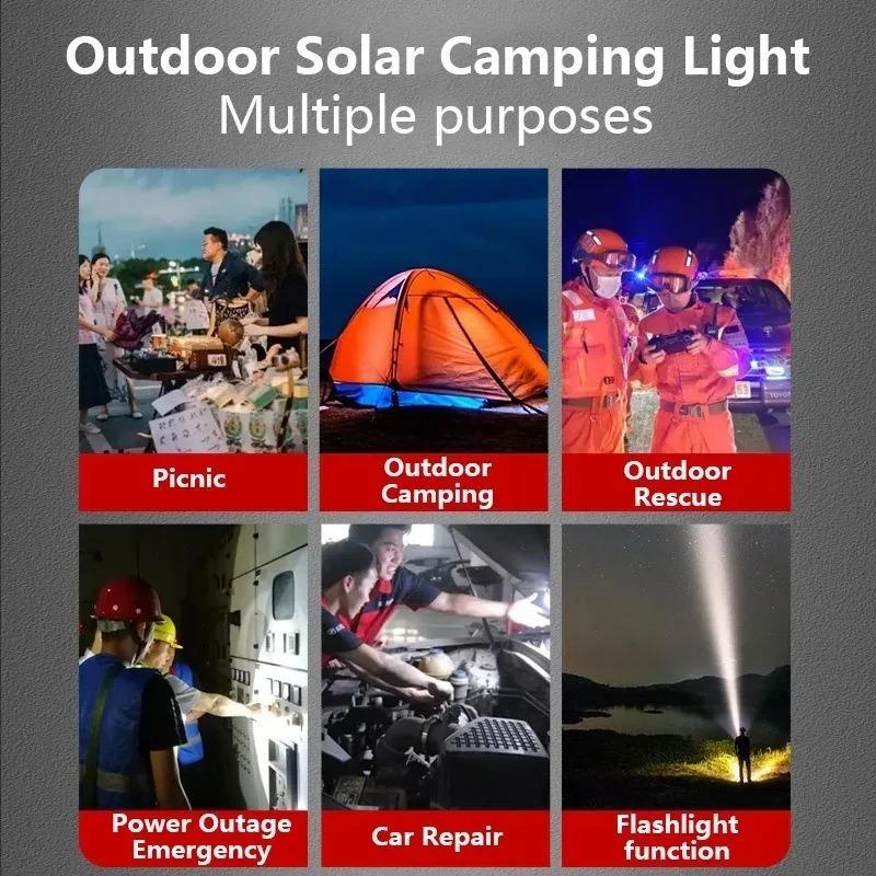 Solar Light Bulb Camping Emergency Light USB Rechargeable Portable Outdoor with 5 Modes for Tent Hiking Power Emergency Outage