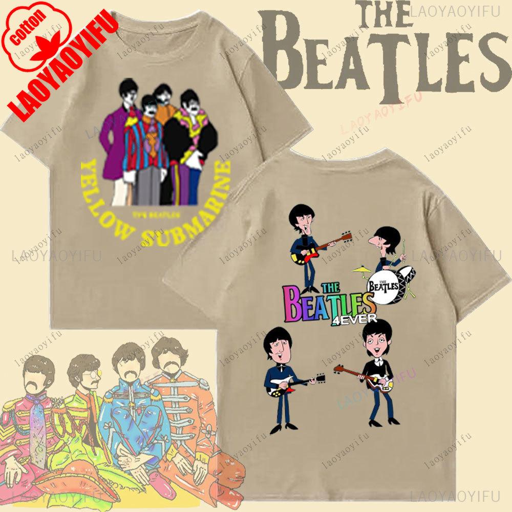 The Beatles Black Rock Band Tshirt Unisexs TShirt Y2k Street Fashion Streetwear Cotton Tops Oneck Shortsleeve Sweatshirt