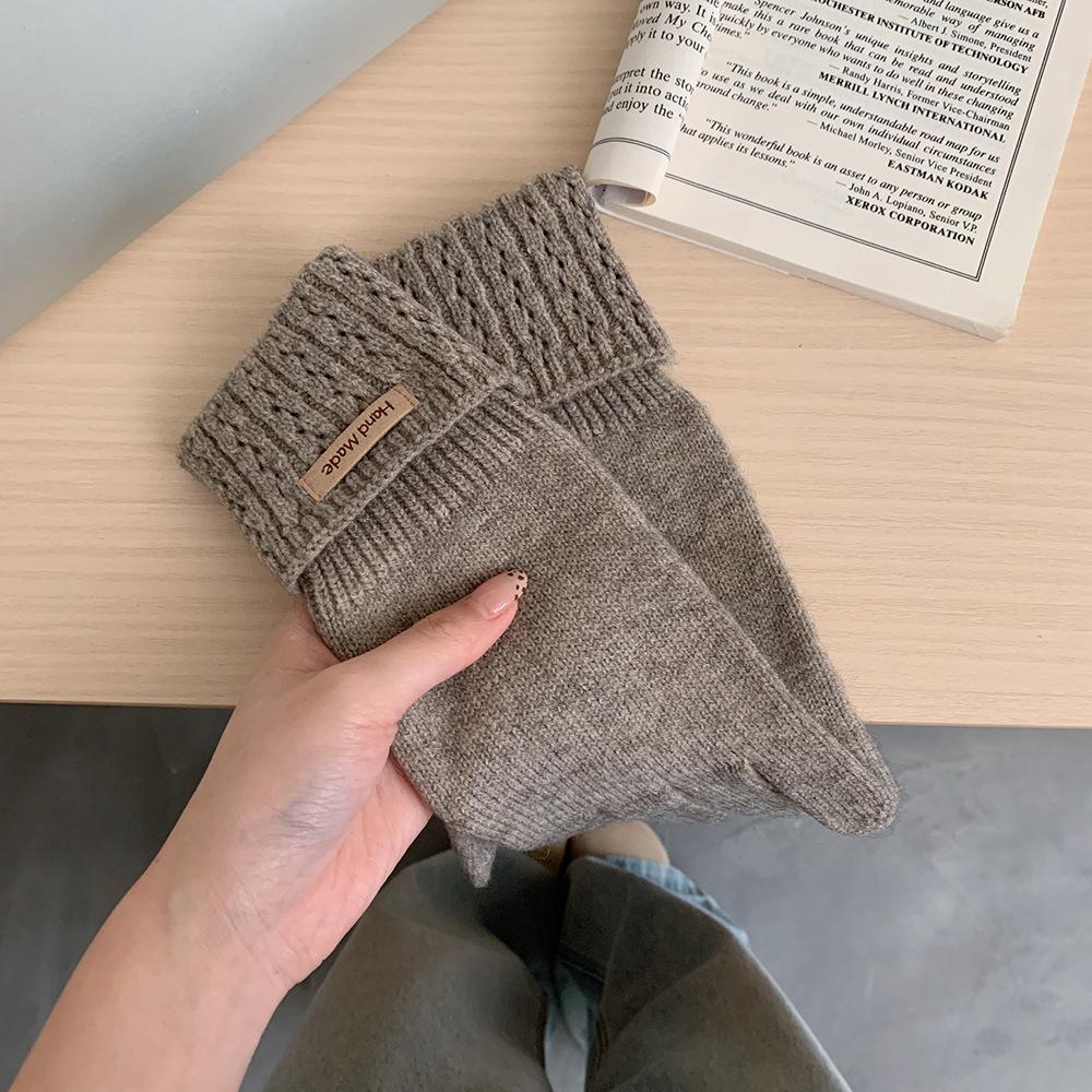 Korean Knitted Cashmere Gloves for Men and Women, Solid Color Labeling In Autumn and Winter, Warm and Cold Protection, Wrist Guard, Sub-finger Leakage
