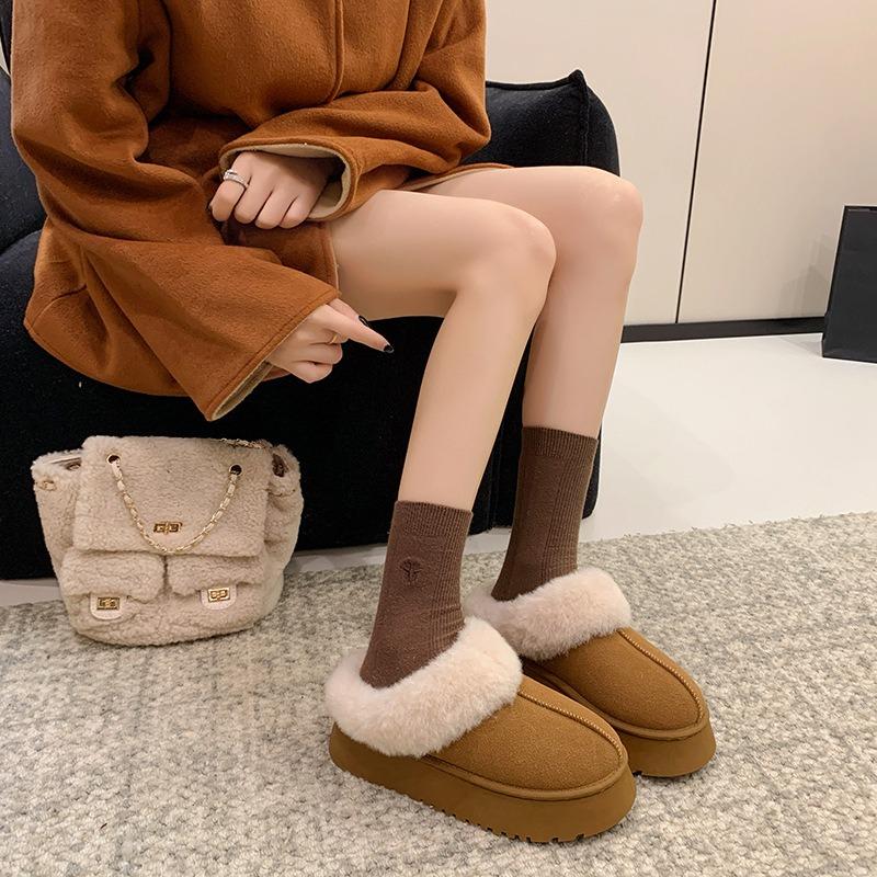 Fashion fluffy slippers women's new autumn and winter snow boots thick-soled piled cotton slippers