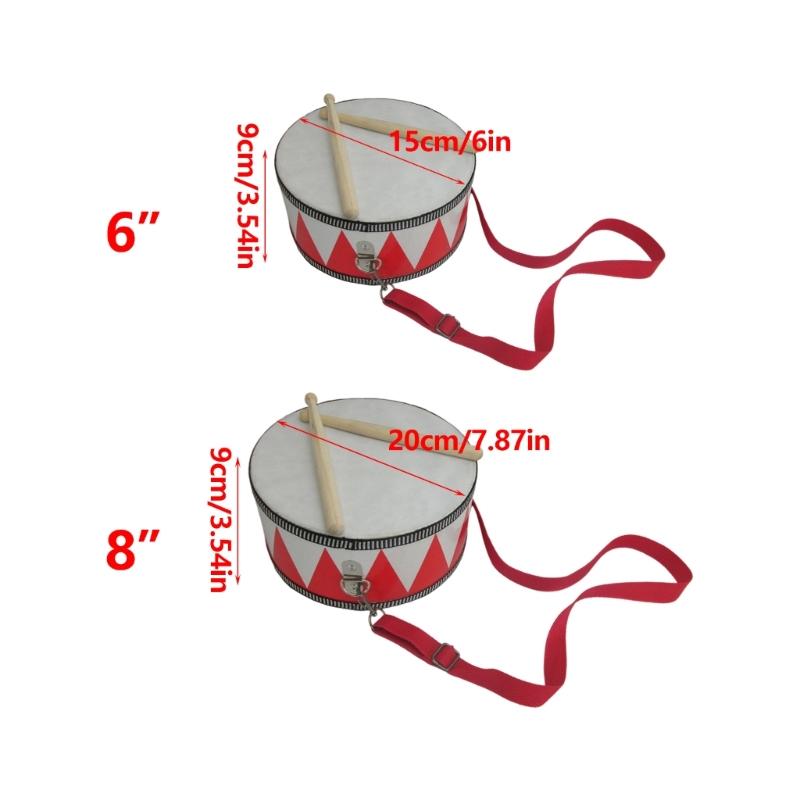 Children's Drum Toy with Wood Frame, Polyester Drumhead, Two Drumsticks, and Strap for Home Play and School Shows