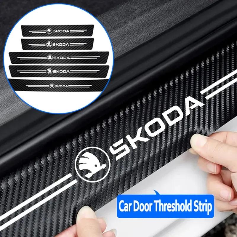 Kohlefaser Türschwellerschutz Leder Vinyl Aufkleber für Neue Skoda Octavia Kodiaq Fabia Superb Karoq Yeti Rapid Mk3 Vrs A4 A6