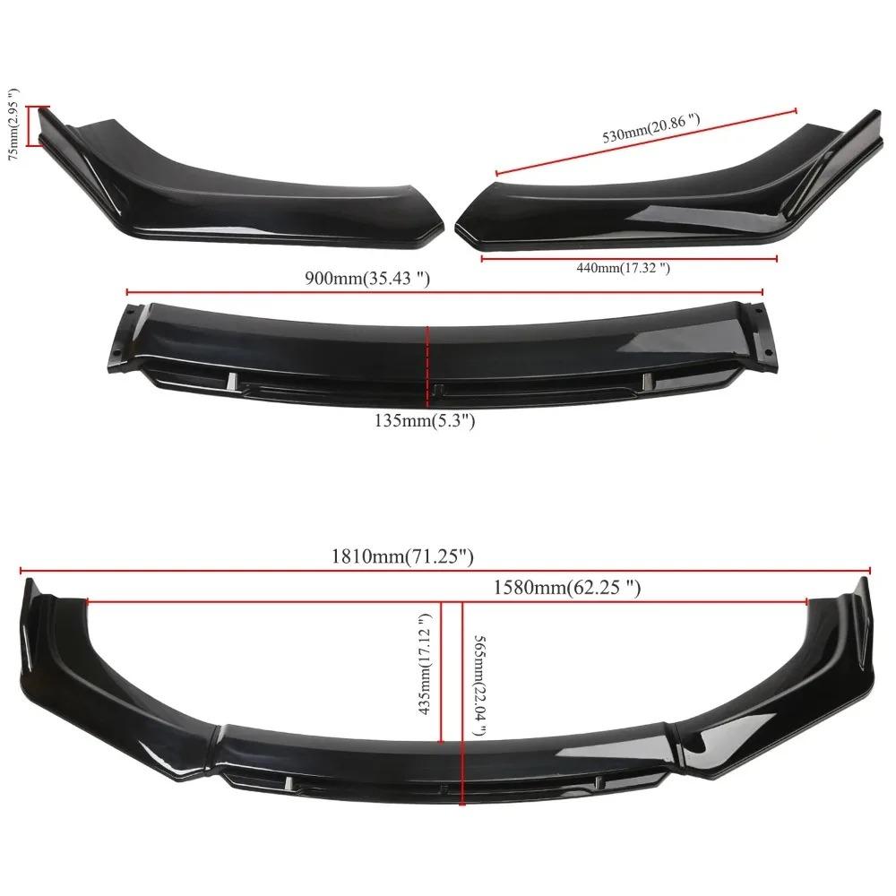 Car Accessories ABS Body Kit Glossy Black 4PCS Front Bumper Spoiler Lip for Universal Car