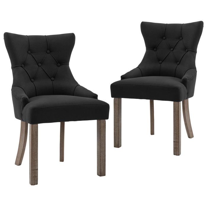 Chaises de salle à manger - VIDAXL - Noir Tissu - Bois massif - Design contemporain - Lot de 2