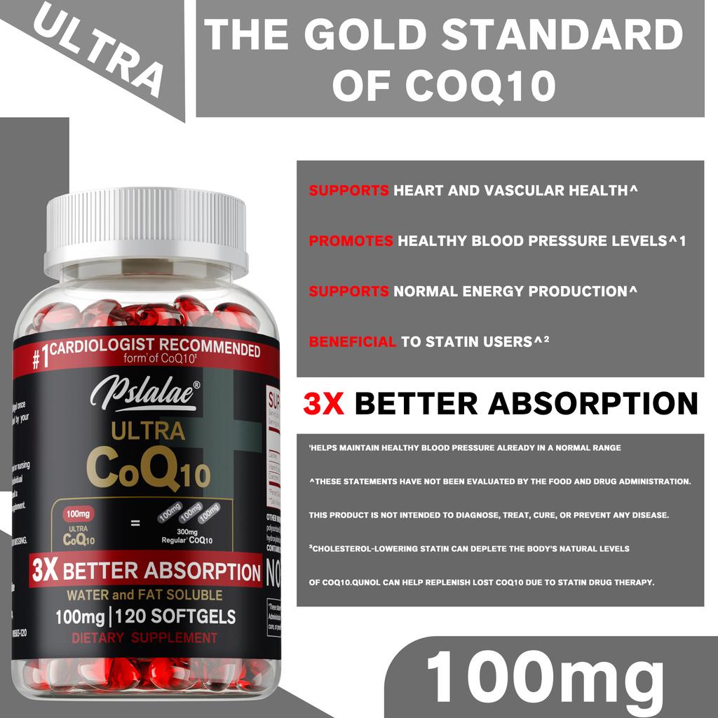 High-content Coenzyme Q10 Supplement Capsules, Vitamin E Extract, Unisex, 120 Capsules