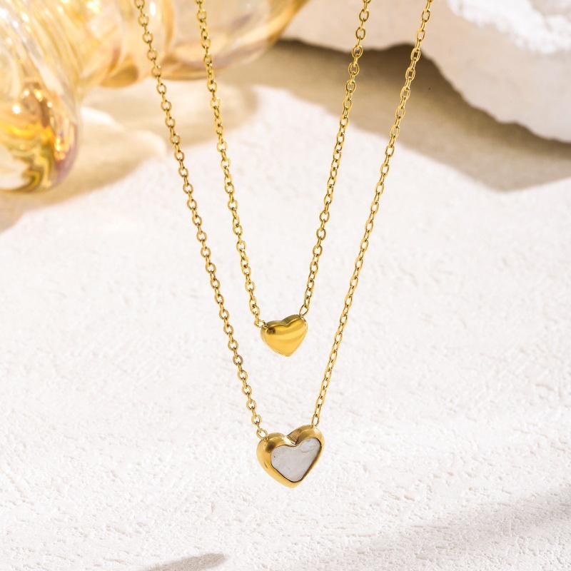 Elegant Double Layer Heart Necklace for Women: Gold-Plated Titanium Steel, Luxury Ins Style