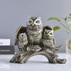 Owl Family Resin Figurines, Rustic Tree Branch Animal Statues, American Country Home Decor for Living Room TV Stand Bookshelf Bedroom, Unique