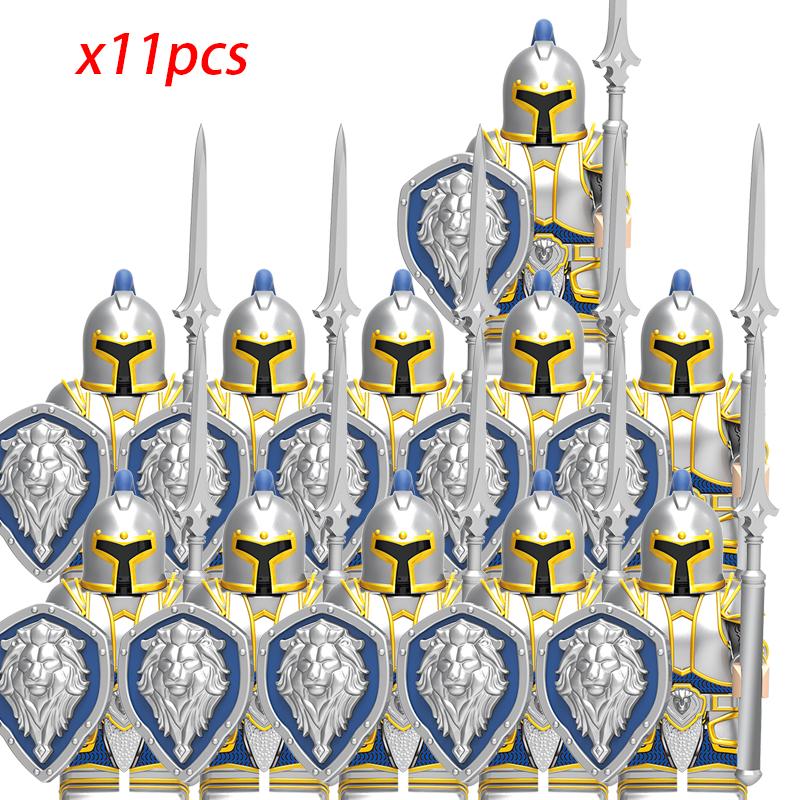 11Pcs Medieval Stormwind Soldiers Golden Knights Building Blocks Accessories Helmet Sword Weapons Action Figures Kids Toys Gifts