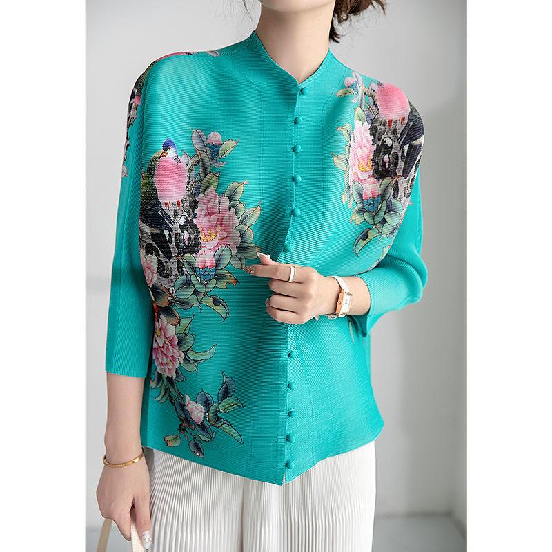 Folded Three-quarter Sleeves Single-breasted Printed Shirt Women 2022 Summer New Fashion Temperament Loose All-match Blouse