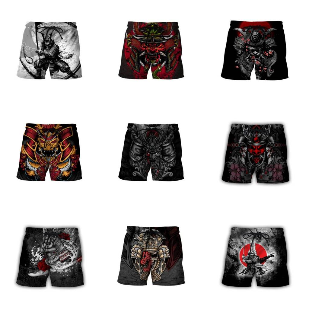Samurai Mask Warrior Ghost Japanese Muay Thai Boxing Kickboxing Shorts 3D Print Training Unisex Men Women Fitness Gym Sport Workout Casual Streetwear