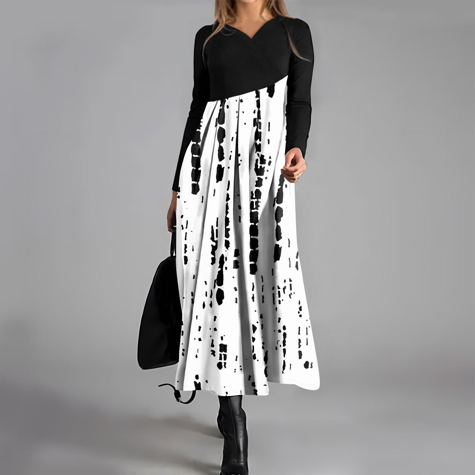 

Ladies Casual V-neck Long Sleeved Dress Printing Loose And Oversized Dress XXL білий