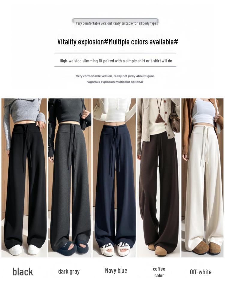 Coffee-Colored Wool-Blend Wide-Leg Velvet Pants for Women - 2025 Autumn/Winter Collection.