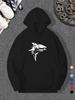 Shark Graphic Hoodie - Casual Red Pullover with Drawstring