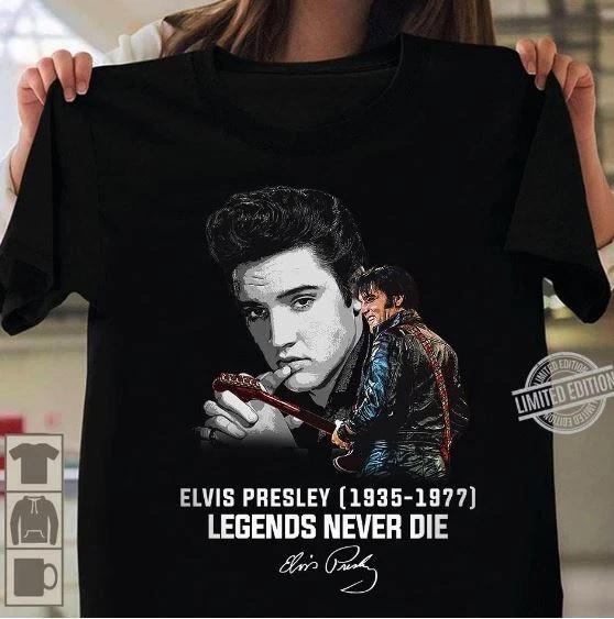 Elvis Presley Legende stirbt nie signiertes Herren T-Shirt Schwarz Unisex S-5XL