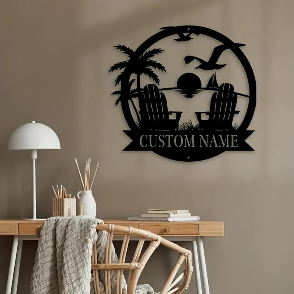 Personalized Metal Sunset Beach Sign Custom Name Wall Art Farmhouse Porch Patio Decor Unique Gift