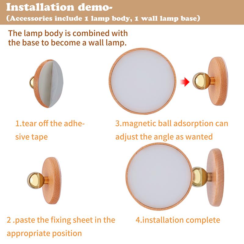 360° drehbare magnetische LED-Wandlampe, Nachttischlampe, Leselampe, Buchenholz/Sapeli-Holz, Kleiderschrank, Badezimmer, Schlafzimmer, Geschenk